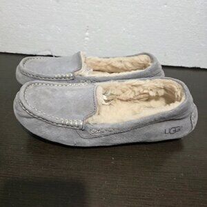 UGG Ashley Gray Suede Wool Moccasin Shoes Slippers 8